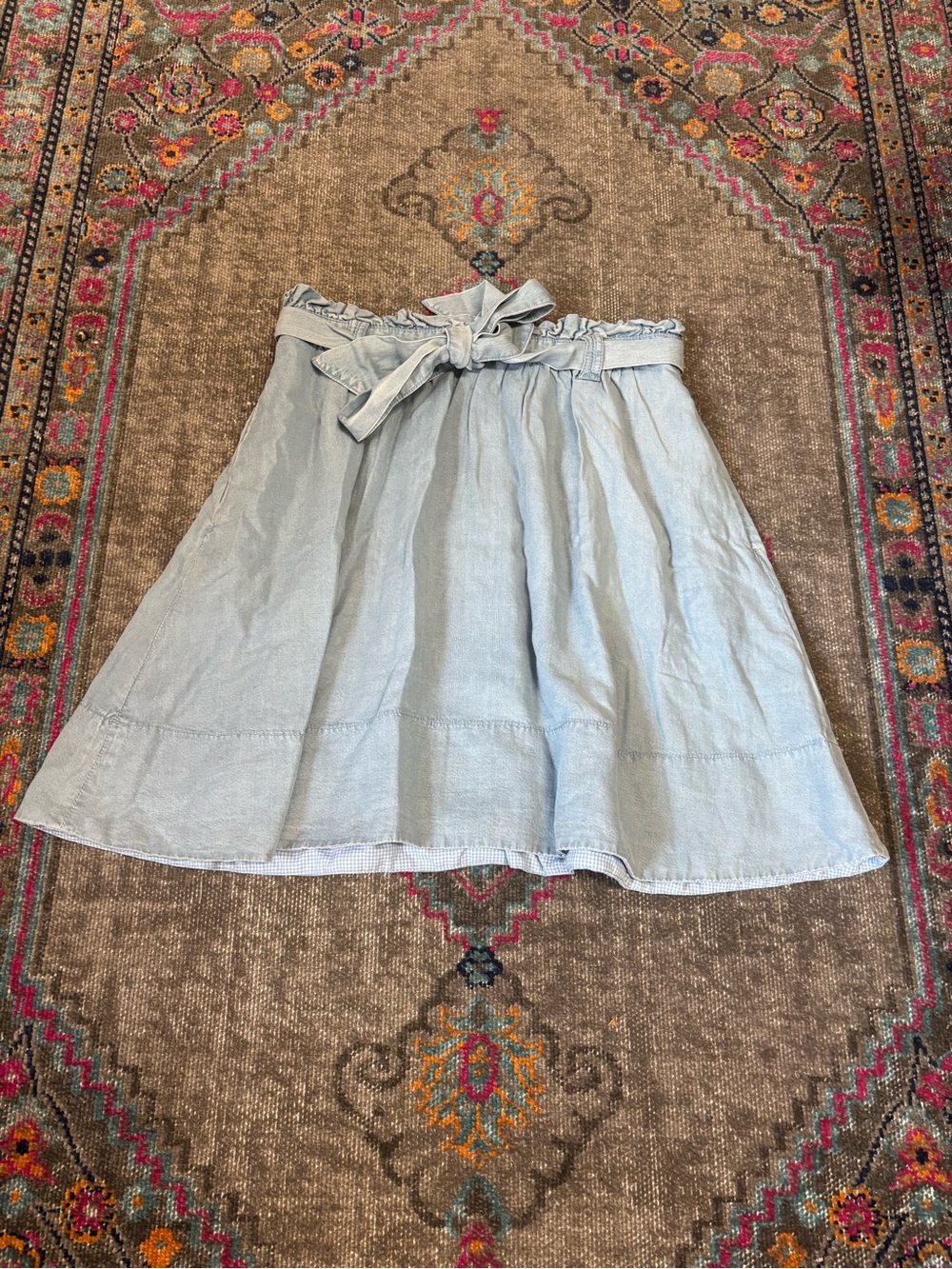 Light Blue Paperbag Waist Circle Skirt with Tie